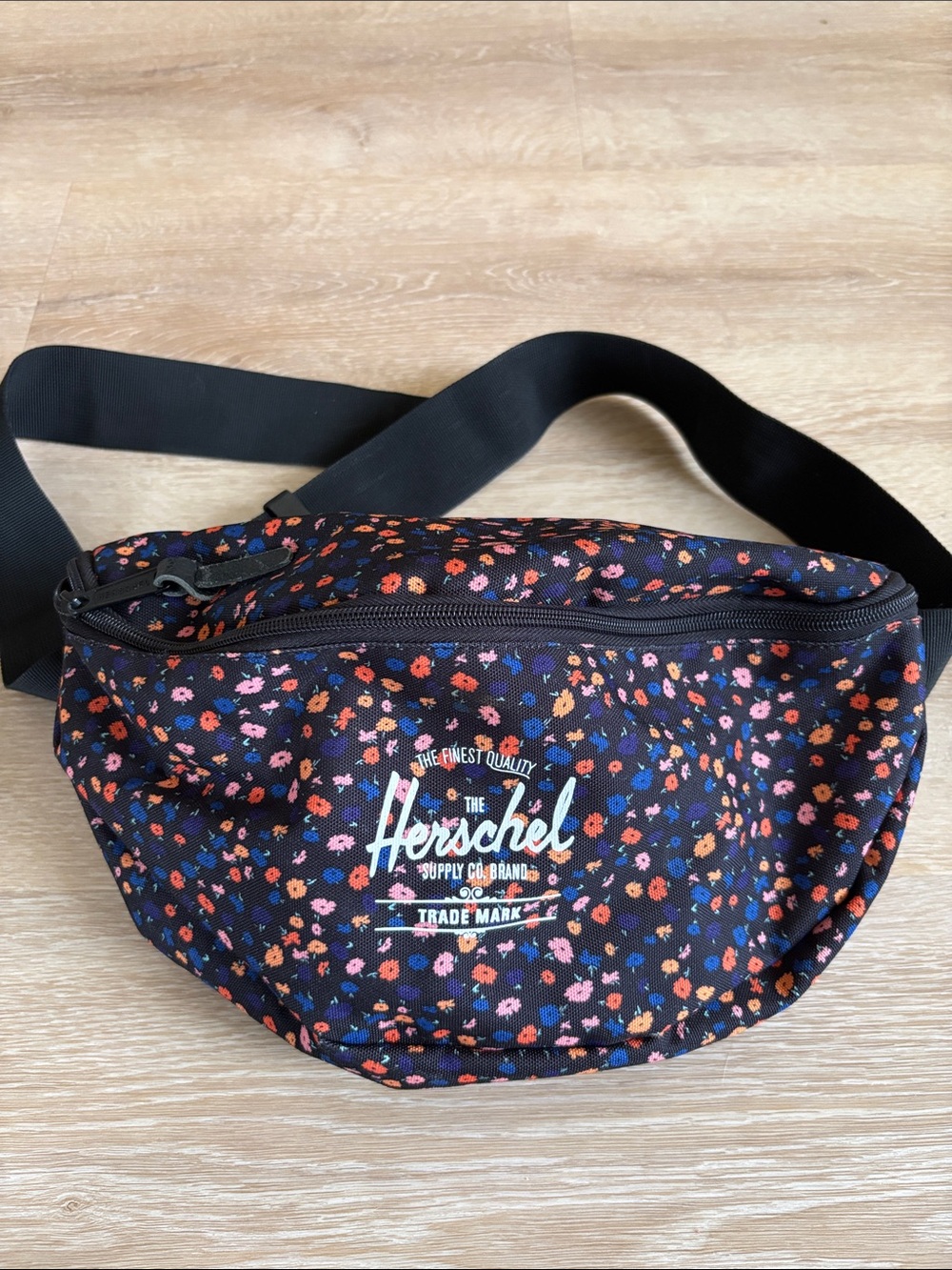 Herschel Supply Company Black Floral Belt Bag with Multicolor Flowers